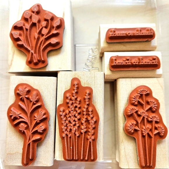 Stampin Up! Pocket Silhouettes Set 6 Rubber Stamps Wood Flowers Friend Thanks - Picture 3 of 5